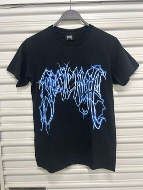 Revenge Clothing Black graphic tee featuring an electric blue lightning design